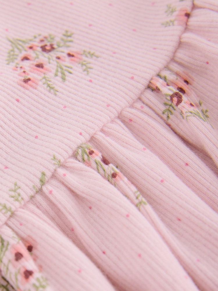 Pink Floral Long Sleeve Ribbed
