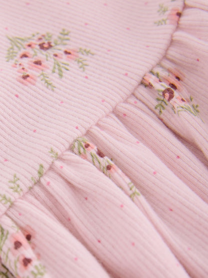 Pink Floral Long Sleeve Ribbed