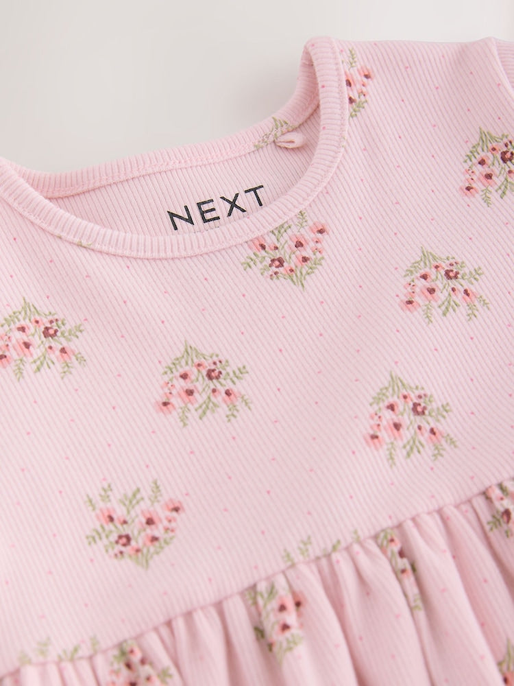 Pink Floral Long Sleeve Ribbed