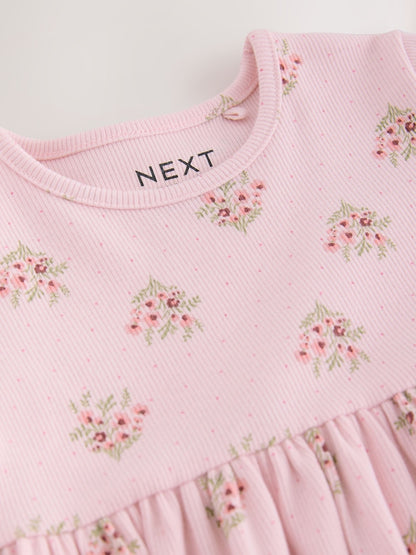 Pink Floral Long Sleeve Ribbed