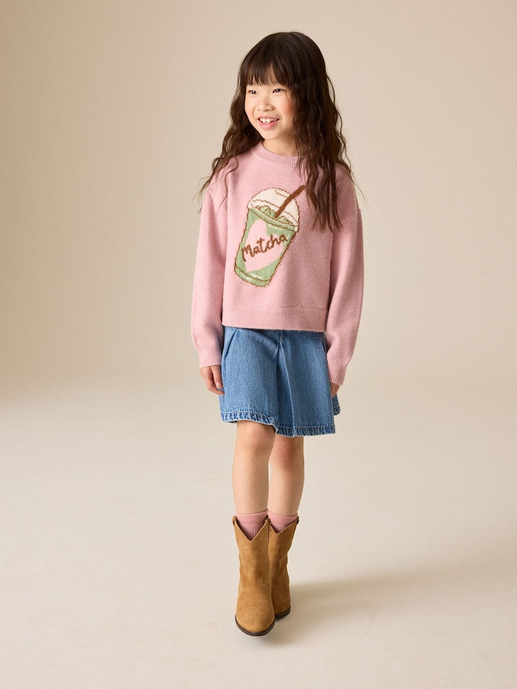Mid Wash Denim Pleated Skirt (3-16yrs) - Size 3 Years (98cm)