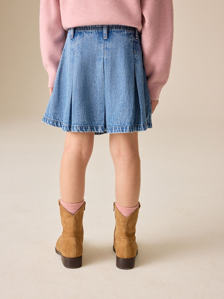Mid Wash Denim Pleated Skirt (3-16yrs) - Size 3 Years (98cm)