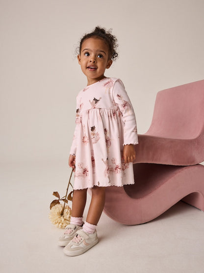 Pink Long Sleeve Ribbed Dress (3mths-7yrs) - Pink Long Sleeve Ribbed / 12-18 Months (80-86cm)