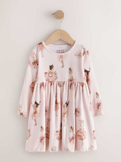 Pink Long Sleeve Ribbed Dress (3mths-7yrs)