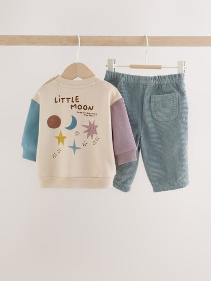Blue/Cream Stars Sweatshirt and Cord Trousers Baby Set 2 Piece (0mths-2yrs)