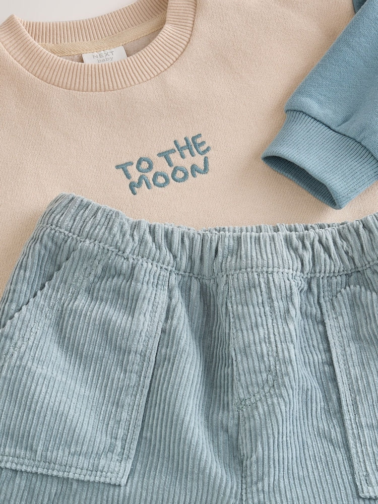 Blue/Cream Stars Sweatshirt and Cord Trousers Baby Set 2 Piece (0mths-2yrs)