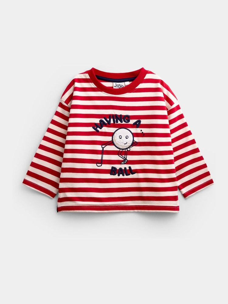 Jojo Maman Bébé Bright Red Golf Appliqué Stripe Top