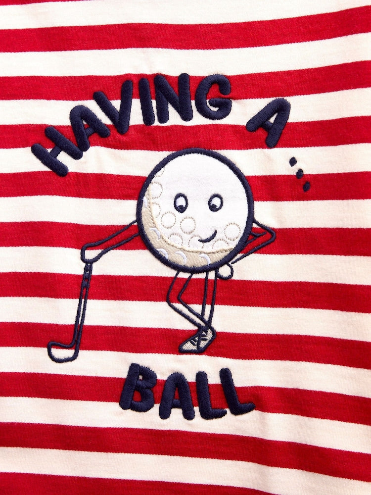 Jojo Maman Bébé Bright Red Golf Appliqué Stripe Top