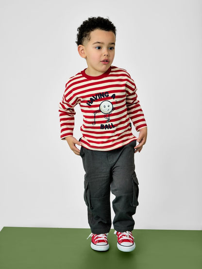 Jojo Maman Bébé Bright Red Golf Appliqué Stripe Top