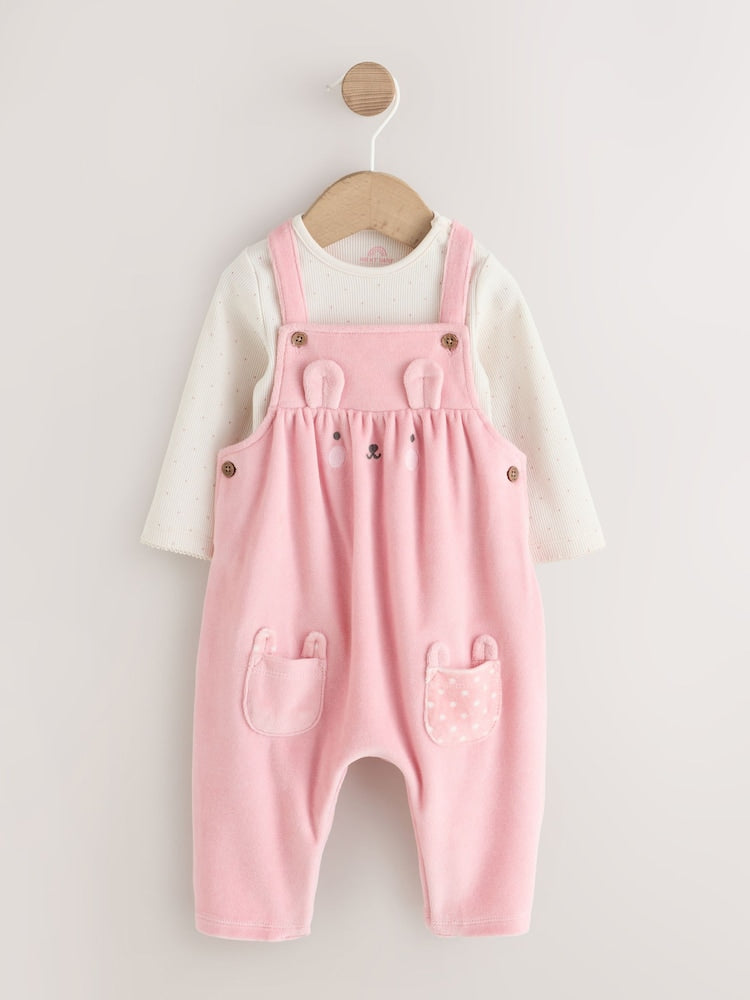 Pink Bunny Dungaree and Bodysuit Baby 2 Piece Set (0mths-2yrs) - Pink Bunny / 12 - 18 Months (80 - 86cm)
