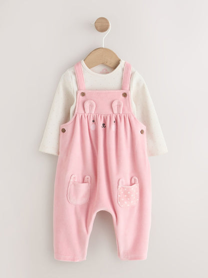 Pink Bunny Dungaree and Bodysuit Baby 2 Piece Set (0mths-2yrs) - Pink Bunny / 12 - 18 Months (80 - 86cm)