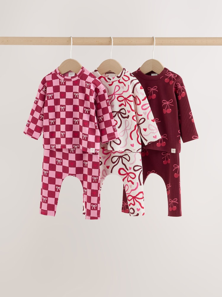 Burgundy Red Bow Baby Long Sleeve Top And Leggings 6 Piece Set (0mths-2yrs) - Burgundy Red Bow / Up to 1 Month (50-56cm)