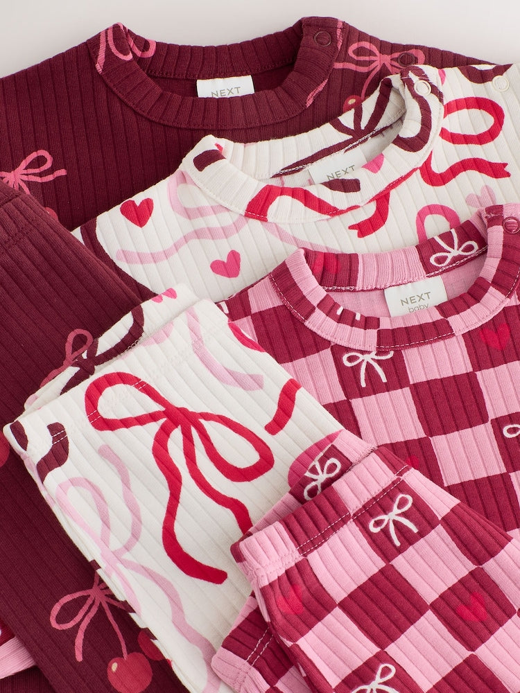 Burgundy Red Bow Baby Long Sleeve Top And Leggings 6 Piece Set (0mths-2yrs)