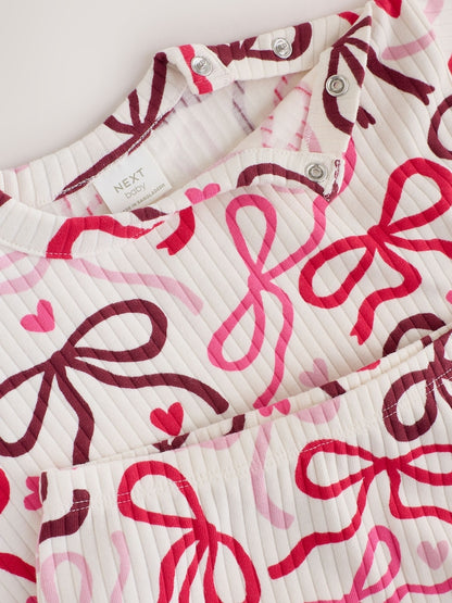 Burgundy Red Bow Baby Long Sleeve Top And Leggings 6 Piece Set (0mths-2yrs)