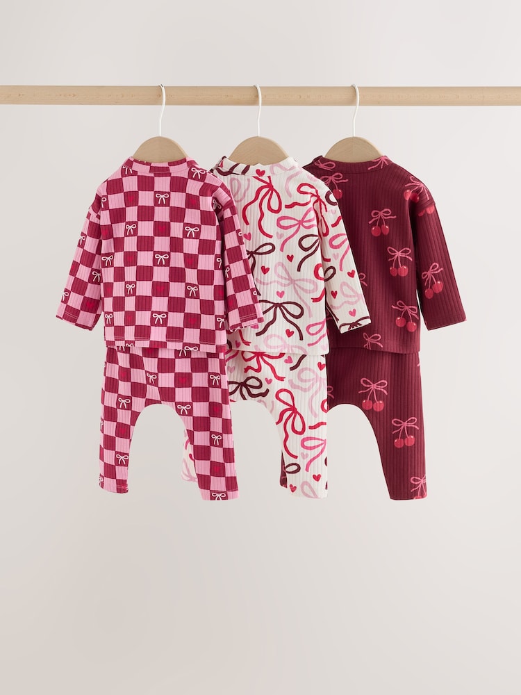 Burgundy Red Bow Baby Long Sleeve Top And Leggings 6 Piece Set (0mths-2yrs)