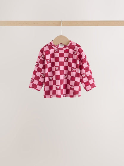 Burgundy Red Bow Baby Long Sleeve Top And Leggings 6 Piece Set (0mths-2yrs)