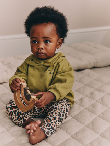 Green / Leopard Baby Sweat Top And Wide Leg Leggings 2 Piece Set (0mths-2yrs)