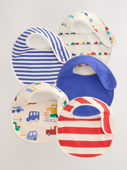 Red/Blue Transport Baby Bibs 5 Pack - Red/Blue Transport / Up to 1 Month (50-56cm)