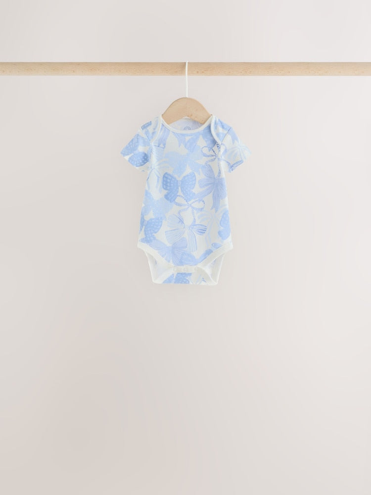 Blue Bow Short Sleeve Baby Bodysuit 5 Pack