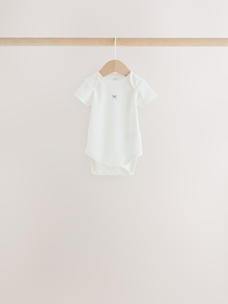Blue Bow Short Sleeve Baby Bodysuit 5 Pack