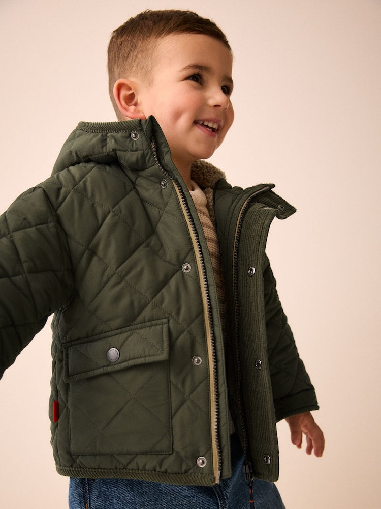 Green Quilted Borg Lined Coat (3mths-7yrs) - Green / 12 - 18 Months (80 - 86cm)