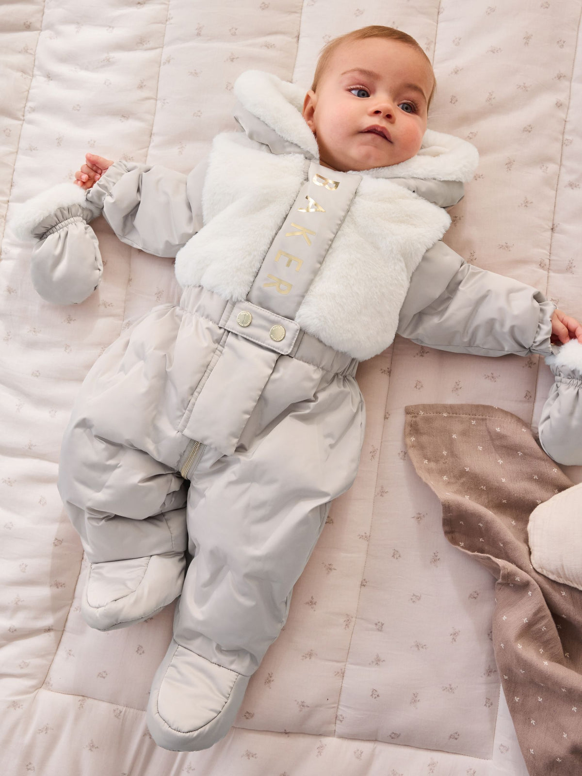 Baker by Ted Baker Cream Shower Resistant Fur Mix Padded Snowsuit - Cream / Up To 3 Months (50 - 62cm)