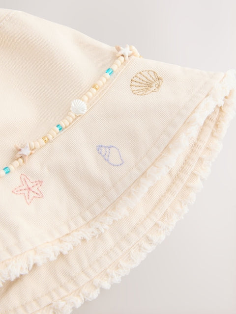 Cream Beaded Chain Bucket Hat (3-16yrs) - Size 3-4 Years (98-104cm)