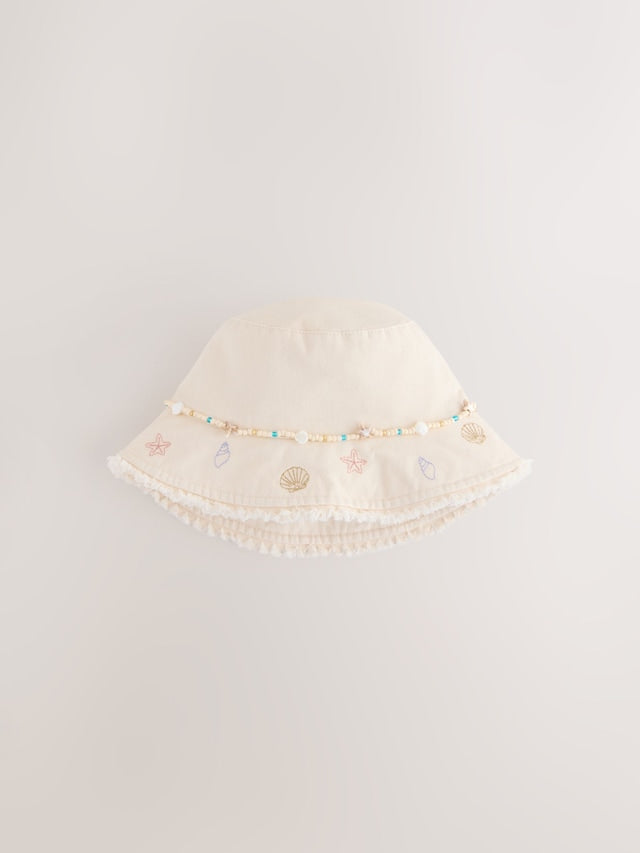 Cream Beaded Chain Bucket Hat (3-16yrs) - Size 3-4 Years (98-104cm)
