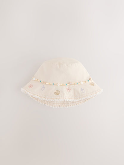 Cream Beaded Chain Bucket Hat (3-16yrs) - Size 3-4 Years (98-104cm)
