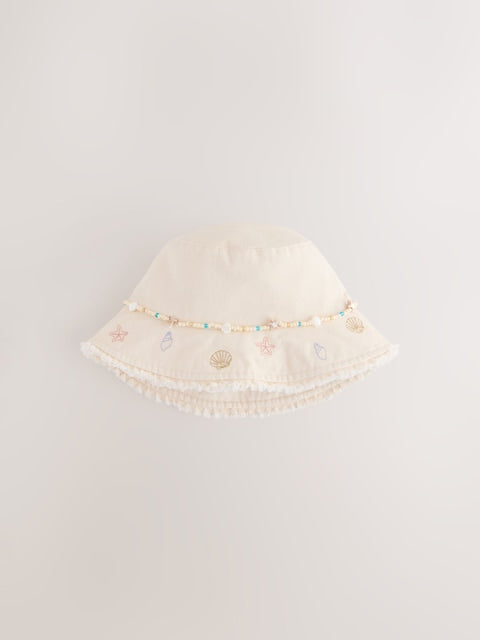 Cream Beaded Chain Bucket Hat (3-16yrs) - Size 3-4 Years (98-104cm)