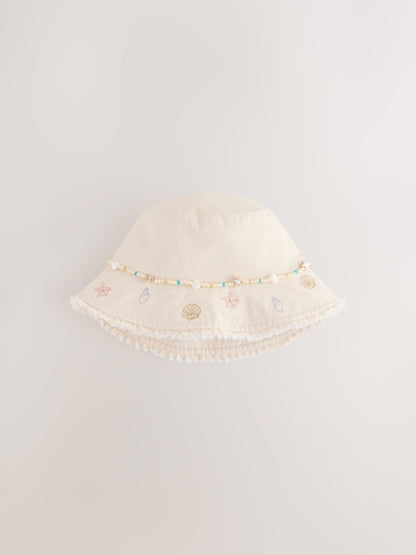 Cream Beaded Chain Bucket Hat (3-16yrs) - Size 3-4 Years (98-104cm)