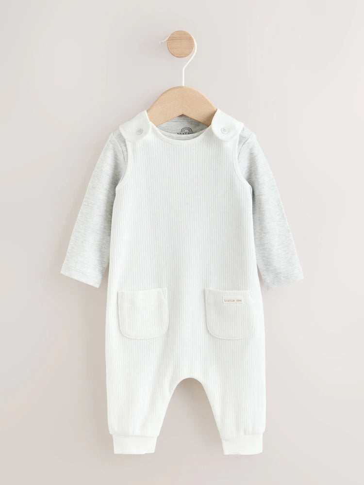 White Jersey Rib Dungaree and Bodysuit Baby Set (0mths-2yrs)