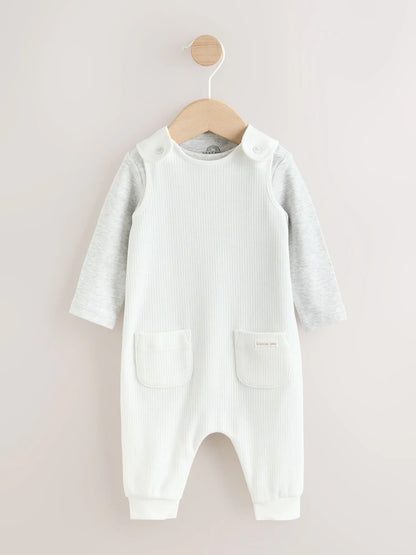 White Jersey Rib Dungaree and Bodysuit Baby Set (0mths-2yrs)
