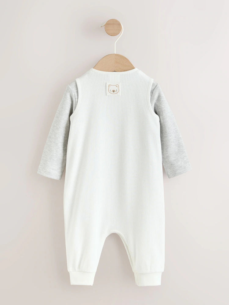 White Jersey Rib Dungaree and Bodysuit Baby Set (0mths-2yrs)