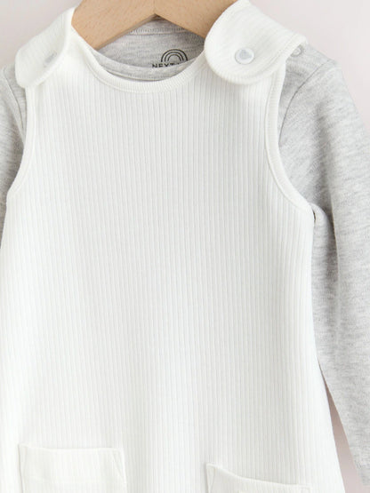 White Jersey Rib Dungaree and Bodysuit Baby Set (0mths-2yrs)