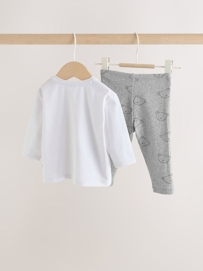 White/Grey Delicate Bear Top and Legging Baby Set (0mths-2yrs)