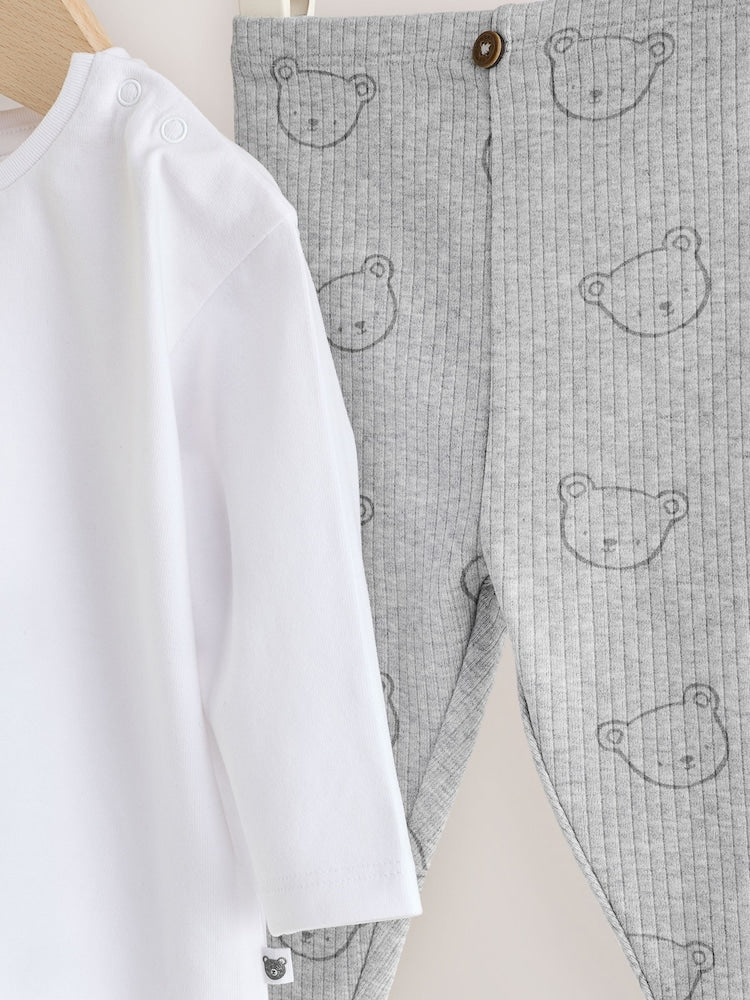 White/Grey Delicate Bear Top and Legging Baby Set (0mths-2yrs)