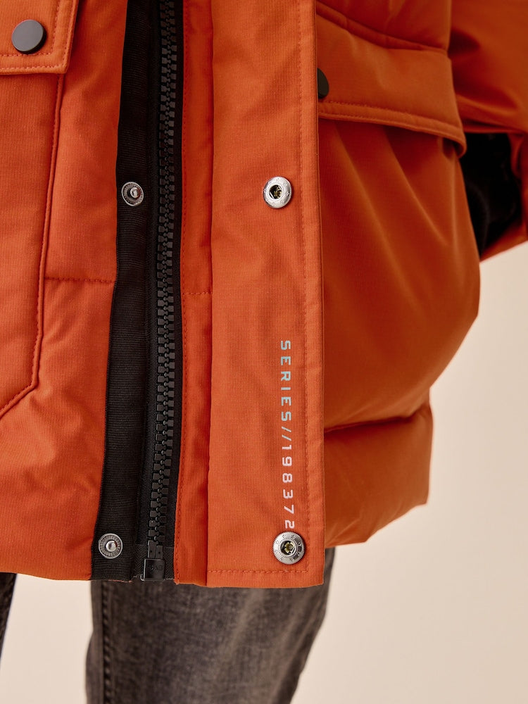 Orange Heavyweight Shower Resistant Faux Fur Trim Parka Coat (3-16yrs)