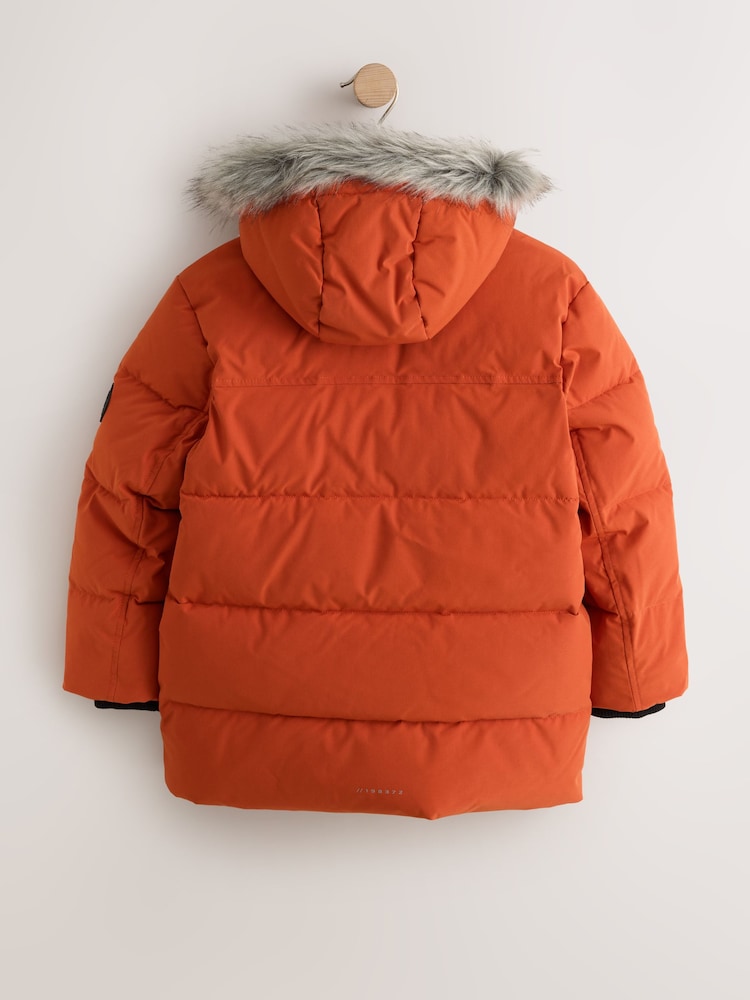 Orange Heavyweight Shower Resistant Faux Fur Trim Parka Coat (3-16yrs)