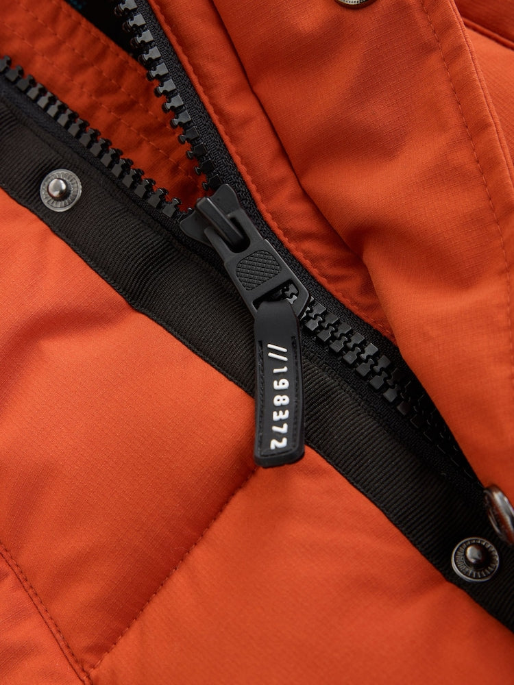 Orange Heavyweight Shower Resistant Faux Fur Trim Parka Coat (3-16yrs)