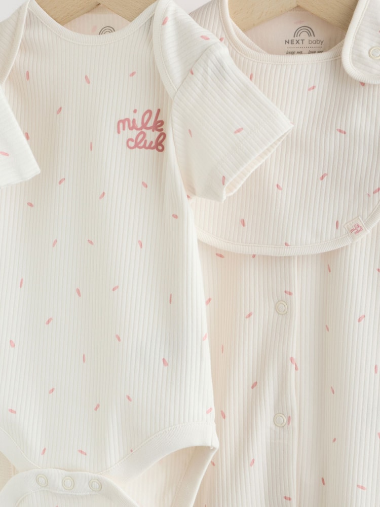 Cream Milk Club Baby Sleepsuit, Bodysuit, Bib and Hat Set 4 Piece (0-9mths)