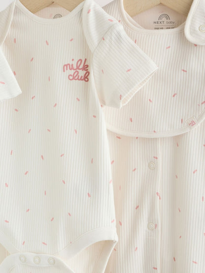 Cream Milk Club Baby Sleepsuit, Bodysuit, Bib and Hat Set 4 Piece (0-9mths)