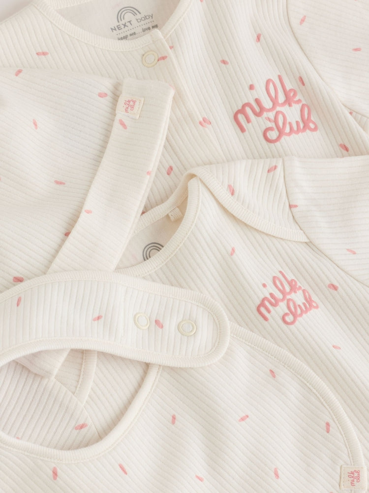 Cream Milk Club Baby Sleepsuit, Bodysuit, Bib and Hat Set 4 Piece (0-9mths)