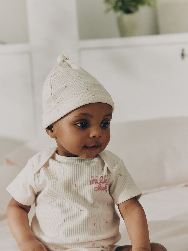 Cream Milk Club Baby Sleepsuit, Bodysuit, Bib and Hat Set 4 Piece (0-9mths)