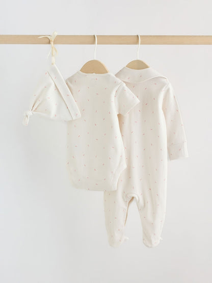Cream Milk Club Baby Sleepsuit, Bodysuit, Bib and Hat Set 4 Piece (0-9mths)