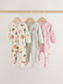Sage Green Pumpkin Two Way Zip Baby Sleepsuits 3 Pack (0-3yrs) - Sage Green Pumpkin / Up to 1 Month (50-56cm)