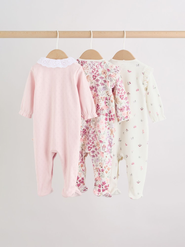Pink Floral Bunny Sleepsuits 3 Pack (0mths-2yrs)