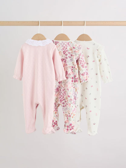 Pink Floral Bunny Sleepsuits 3 Pack (0mths-2yrs)