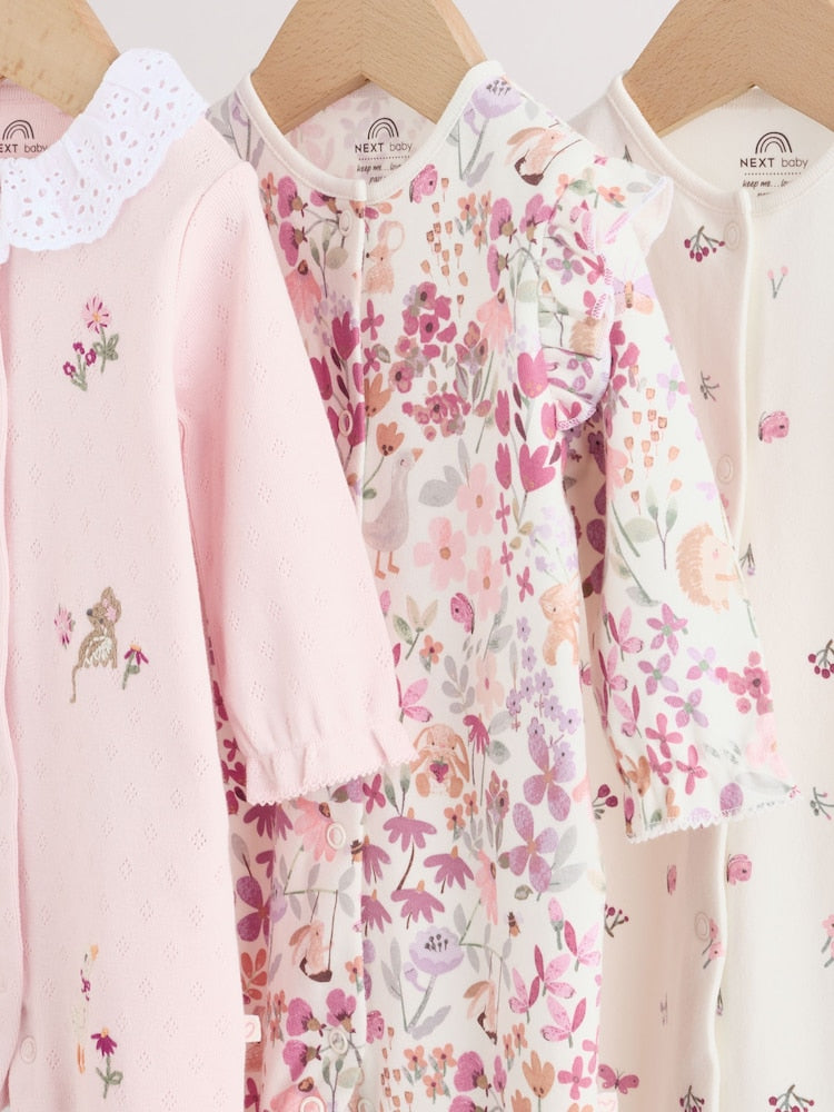 Pink Floral Bunny Sleepsuits 3 Pack (0mths-2yrs)