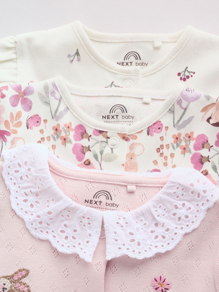 Pink Floral Bunny Sleepsuits 3 Pack (0mths-2yrs)